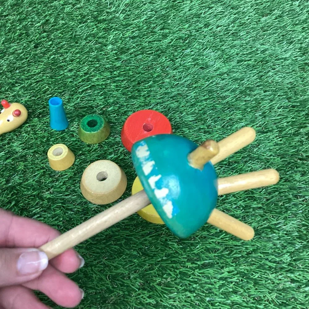Vintage Wooden Giraffe Stacking Ring Toy